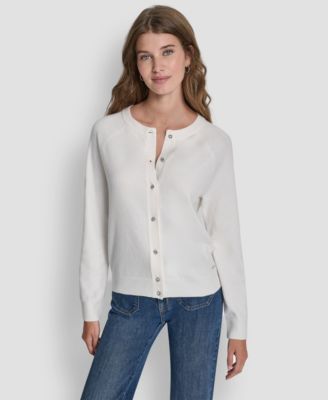 Women's Rhinestone Button-Front Crewneck Cardigan