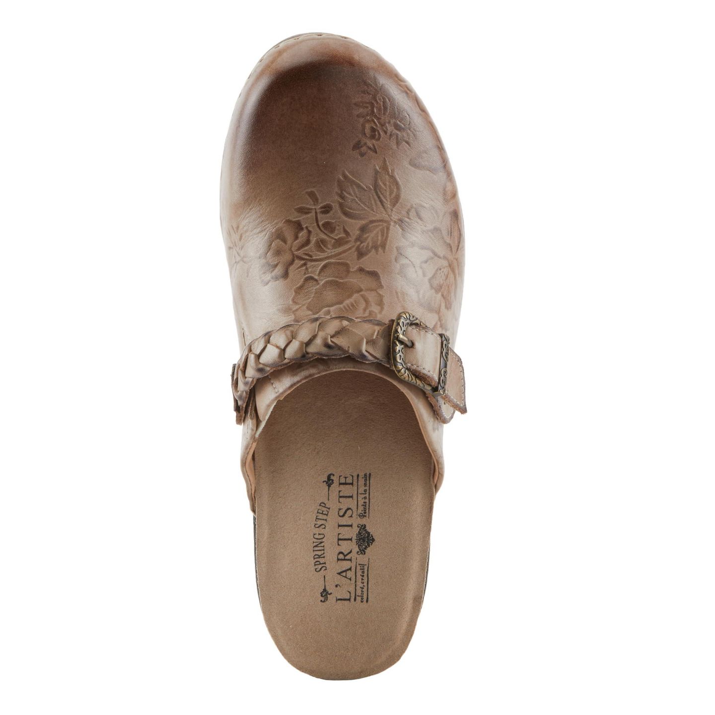 Женские сабо L'Artiste Calliroe Open-Back Clogs Hand-Painted Leather Slip-On With Floral Details, цвет: Бежевый разноцветный — фото 5