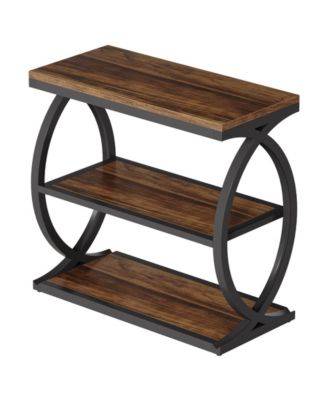 End Table Set of 2, Narrow 3-Tier End Table for Living Room, Industrial Wooden Side Table