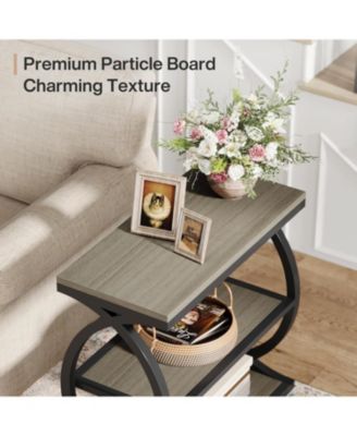 End Table Set of 2, Narrow 3-Tier End Table for Living Room, Industrial Wooden Side Table