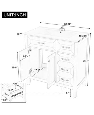 36" Bathroom Vanity with Sink Combo, Cabinet with Drawers, Solid Frame and MDF Board