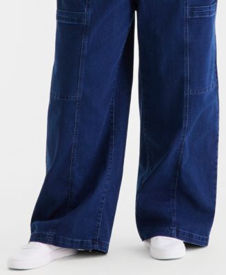 Plus Size Pull-On Utility Wide-Leg Jeans, Macy's Exclusive