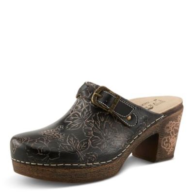 Calliroe Open-Back Clogs | Hand-Painted Leather Slip-On With Floral Details