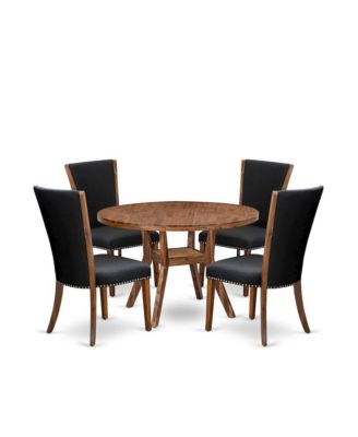 5 Piece Dining Table Set For 4 Contains 48" Round Table In Black Color