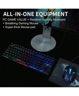 87 Keys TKL Gaming Keyboard And Mouse Combo - Wired Backlit Keyboard with 800 - 3200 DPI RGB Mouse, Gaming PC Laptop - Black