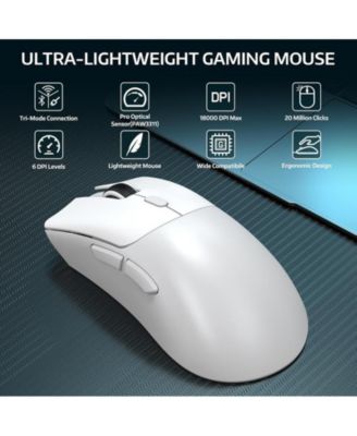 Wireless Mouse, Tri-Mode Connection (2.4G/Wired/BT5.2), 55g Lightweight, 18K DPI Optical Sensor, 20 Million Key Life, Ergonomic Design for PC/Laptop
