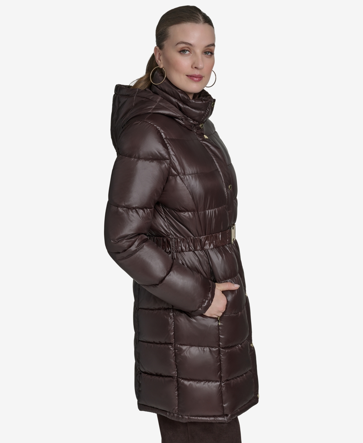 Halston Women's Stand Collar Belted Puffer Coat