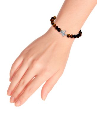 Howlite Chrysocolla Sodalite Beads and Sea Turtle Charm Station Silver Plated Stretch Bracelet