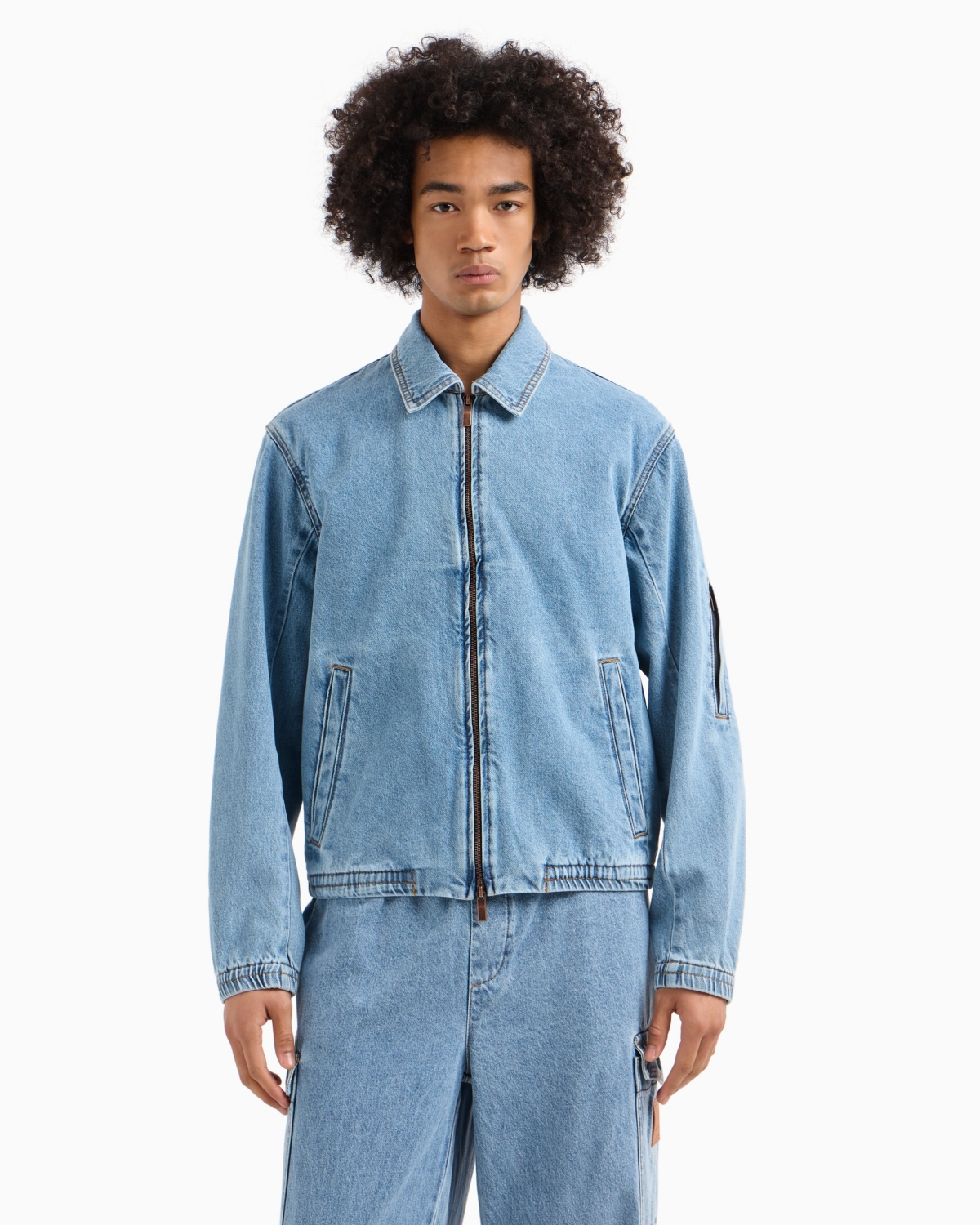 A|X Armani Exchange Men's Full-Zip Denim Bomber Jacket