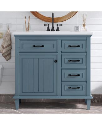 Freestanding Bathroom Vanity with Ceramic Sink Flip Drawers and Adjustable Shelf