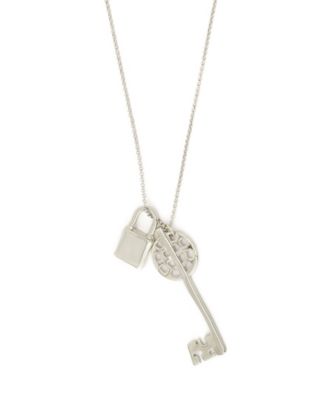 Silver Vintage Lock Key Pendant Necklace