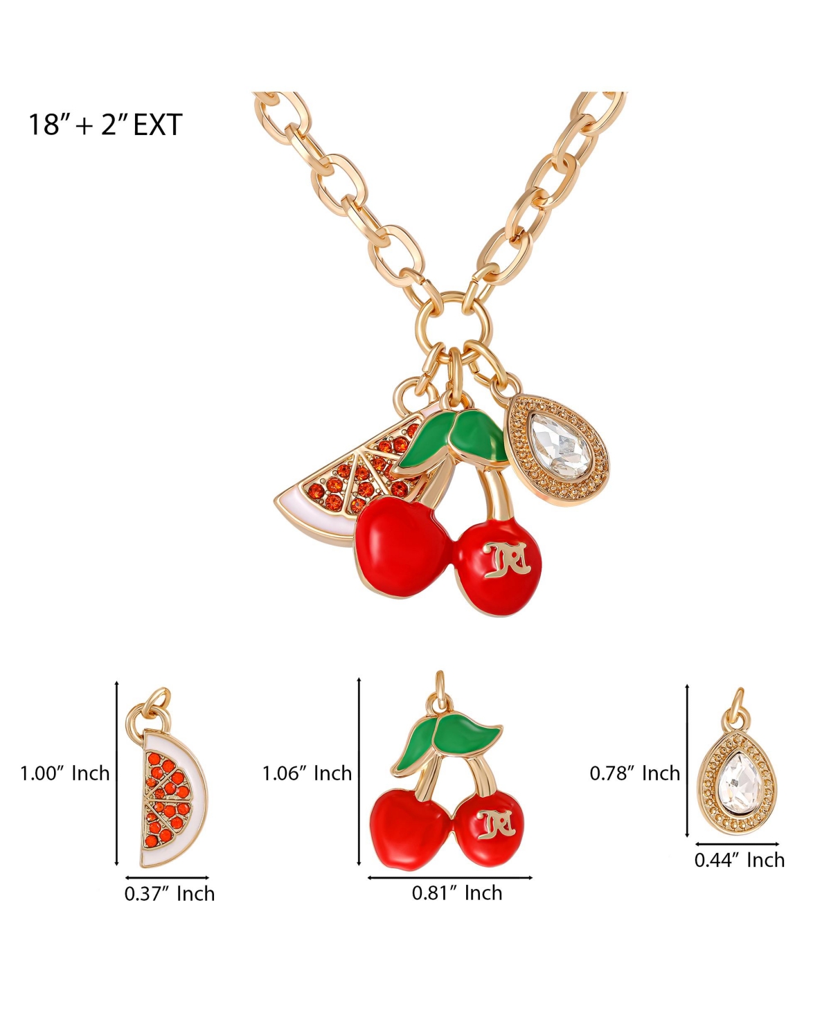 Juicy Couture Cherry & Watermelon Charm Necklace - 18 + 2'' Chain
