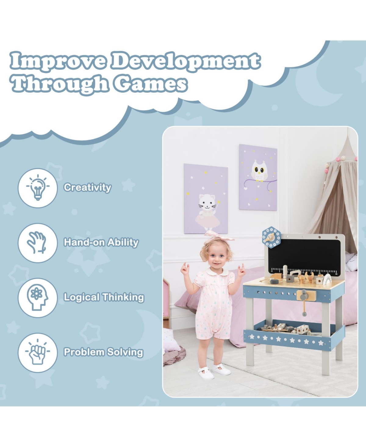 Sugift Kids Play Tool Workbench Set with 61 Pcs Tool and Parts Set