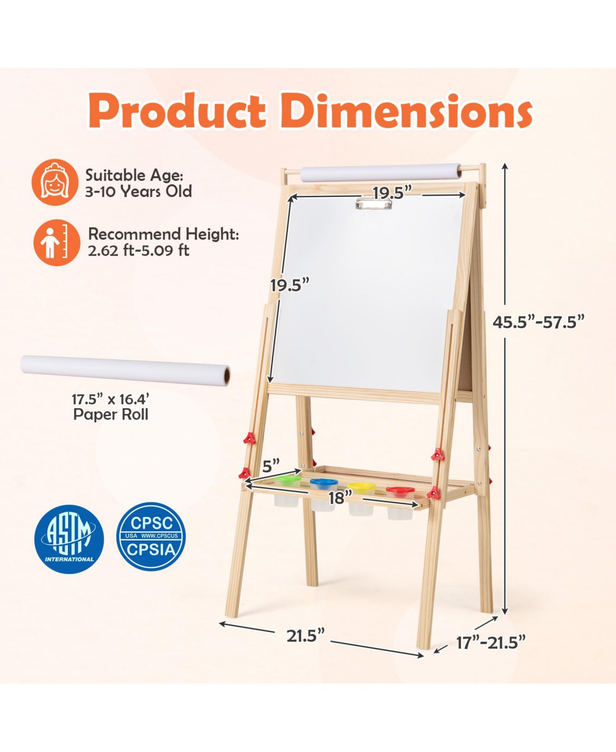 Sugift - Adjustable Double-sided Easel with 4 Paint Cups