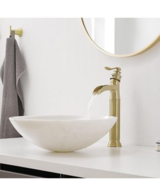 Waterfall Single Handle Bathroom Vessel Sink Faucet Farmhouse Vanity Bowl Tall Lavatory With Metal Drain In Brushed Gold
