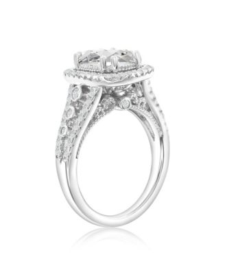 Suzy Levian Sterling Silver Cubic Zirconia Large Elongated Cushion Cut Center Stone Ring