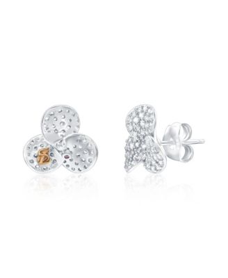 Suzy Levian Sterling Silver Cubic Zirconia Pave Petite Flower Stud Earrings