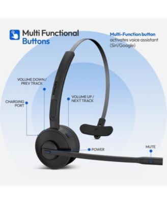 Bluetooth Headset with Noise-Canceling Mic, Mute Button, Long Battery Life, Dual Charging for Office, Home, Car