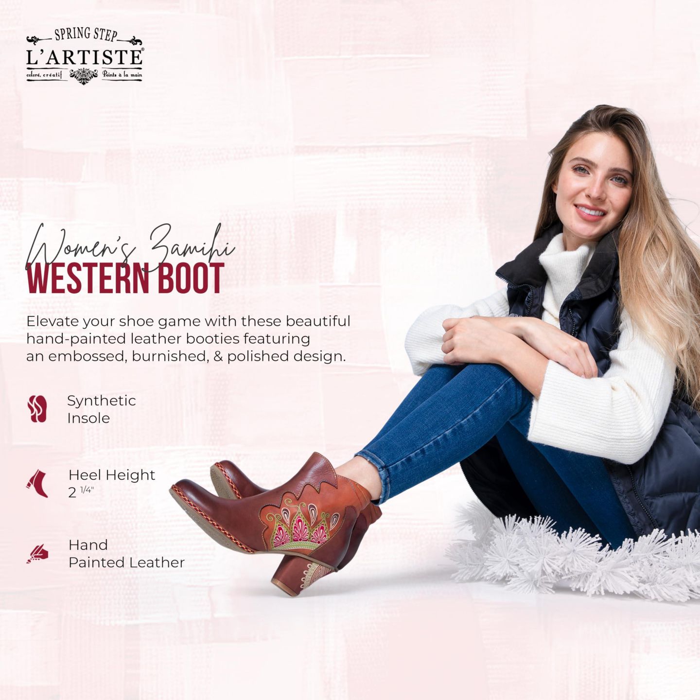 Женские ботинки L'Artiste Zamihi Western Boot -Leather Burnished Polished Design - Padded Insole, Inside Zipper, Flexible Sole, цвет: Коричневый — фото 5