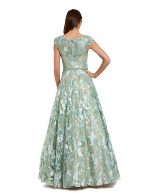 Women's Embellished Cap Sleeve High Neck Ballgown.