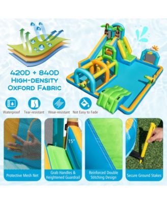 Inflatable Dual Water Slide Aqua Park with Tropical Theme and 750W Blower