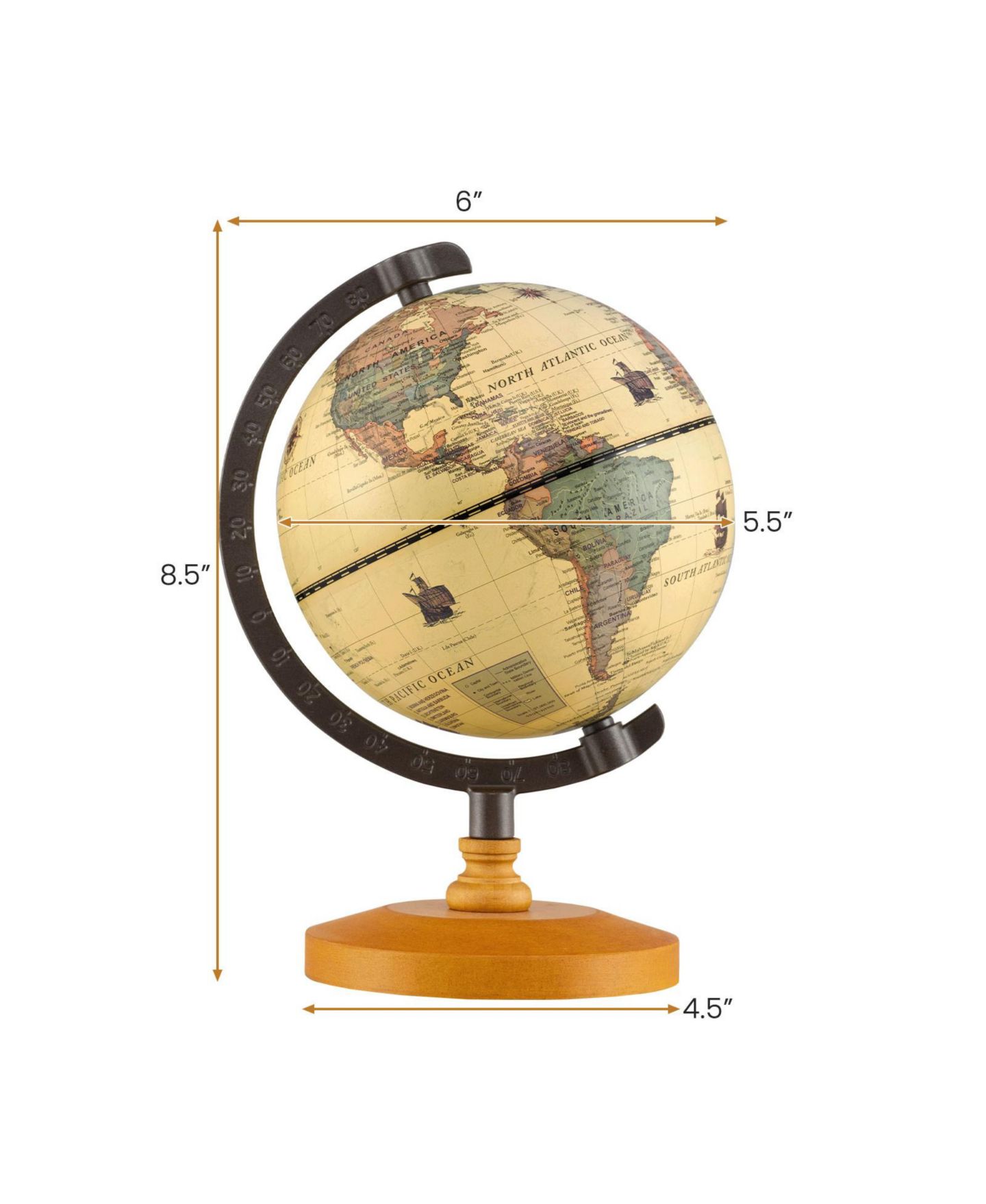 Детская игрушка SUGIFT Antique 5.5" Rotating World Globe, Ages 3+, цвет: Коричневый — фото 3