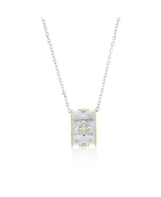 Suzy Levian Sterling Silver Cubic Zirconia Brushed Italian Florentine Barrel Loop Pendant