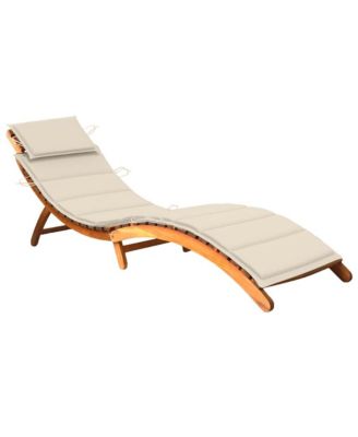 Sun Lounger Cream Solid Acacia Wood Adult Foldable