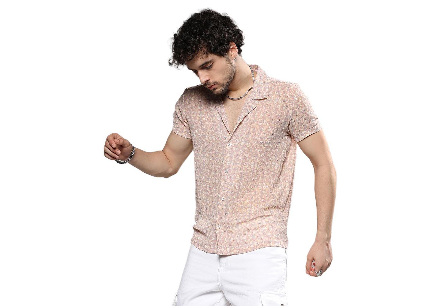 Мужская рубашка Cahoot Campus Sutra Beige Washed Flowers Seld-Design, цвет: Бежевый — фото 2