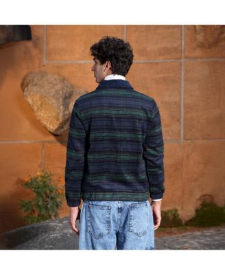 Men's Navy Blue & Emerald Green Striped-Jacquard Sherpa-Lined Jacket