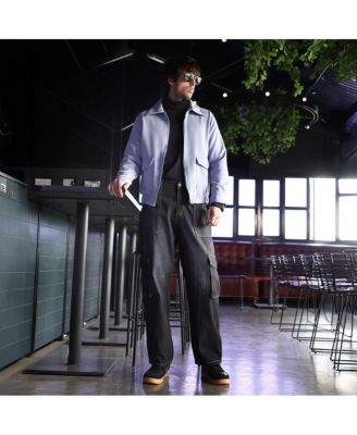 Men's Misty Blue Zip-Front Knit Jacket