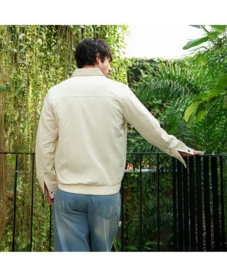 Men's Cream White Lined-Tactile Bomber Jacket