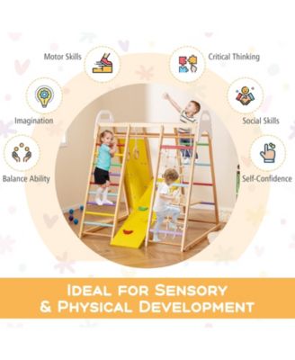 8-in-1 Wooden Jungle Gym Playset with Slide, Monkey Bars, and Climbing Wall