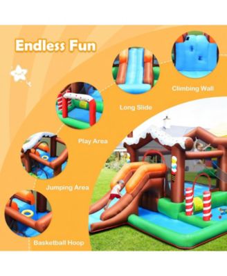 Inflatable Kids Bounce House with Slide, Climbing Wall, and 550W Air Blower