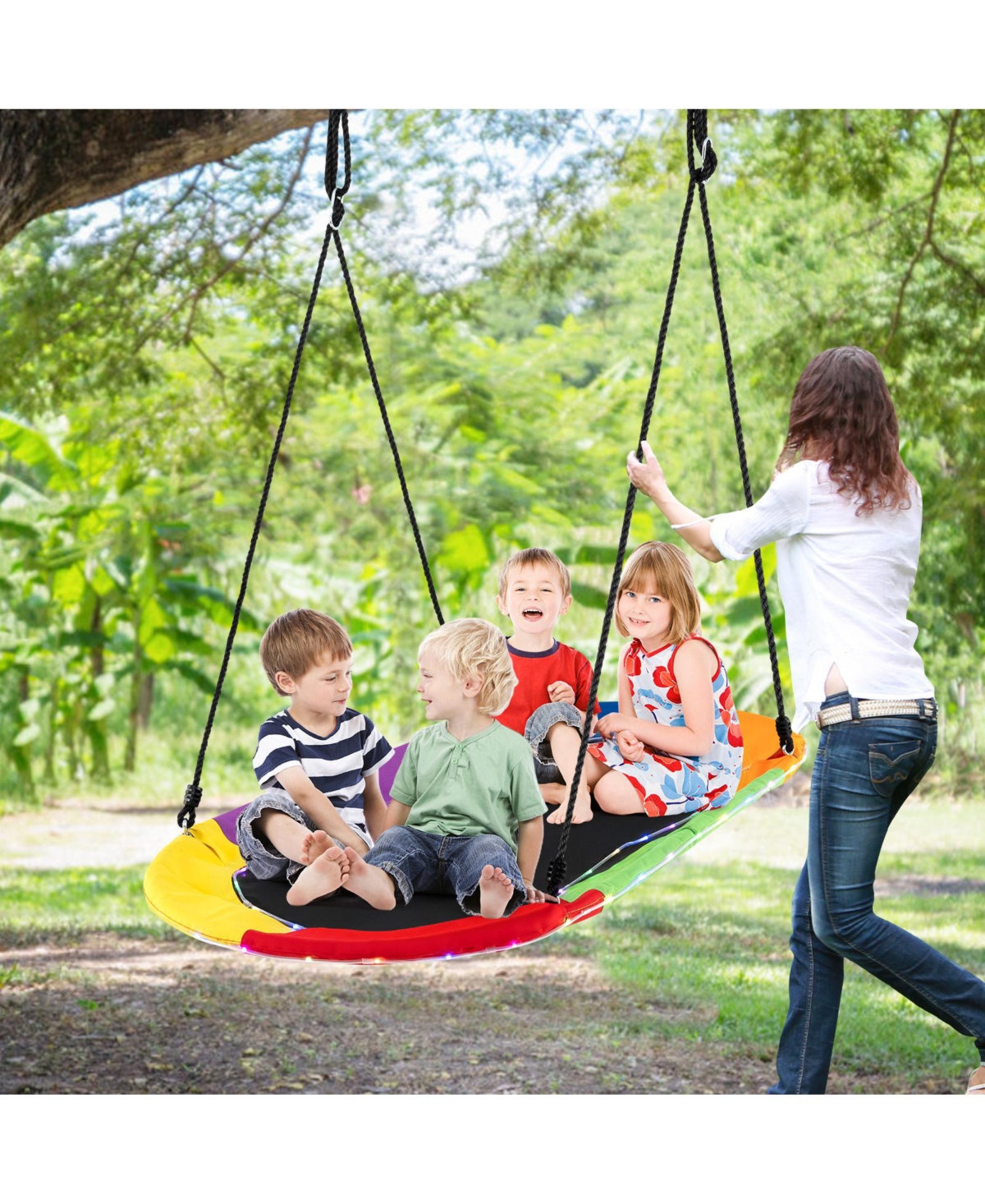 Hongge 60-Inch Led Saucer Swing for Kids and Adults, Outdoor Hanging Tree Swing