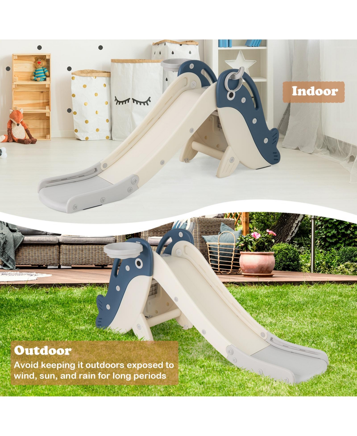 Hongge Foldable Freestanding Baby Slide and Climber with Basketball Hoop