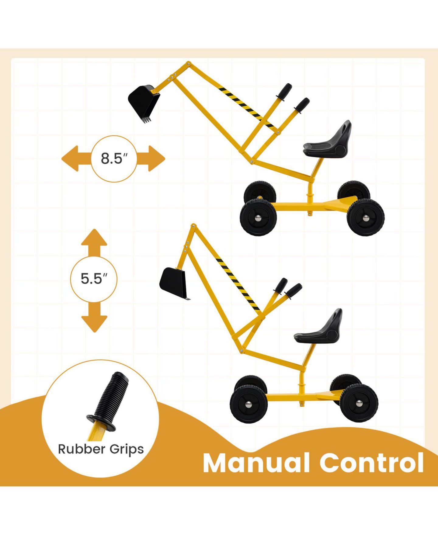 Детская игрушка HONGGE Sandbox Sand Digger Ride-On Excavator with Dual-Hand Controls, 110 lbs Capacity, Ages 3+, цвет: Чёрный — фото 3