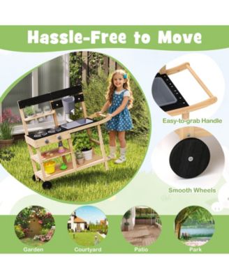 Kids Outdoor Wooden Mud Kitchen Playset with Faucet Sink Chalkboard and Storage