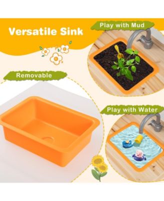 Kids Outdoor Wooden Mud Kitchen Playset with Sink & Planting Pots