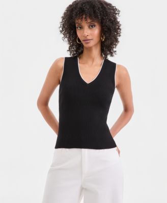 Women's Sleeveless Rib V-Neck Sweater