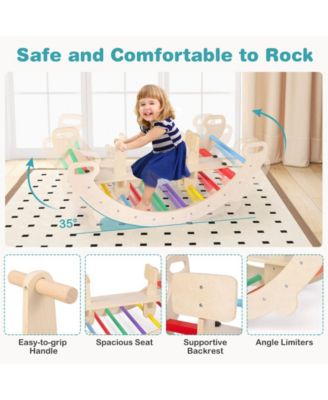 4-in-1 Multifunctional Wooden Climbing Toys with Rocker and Crawling Tunnel-Multicolor