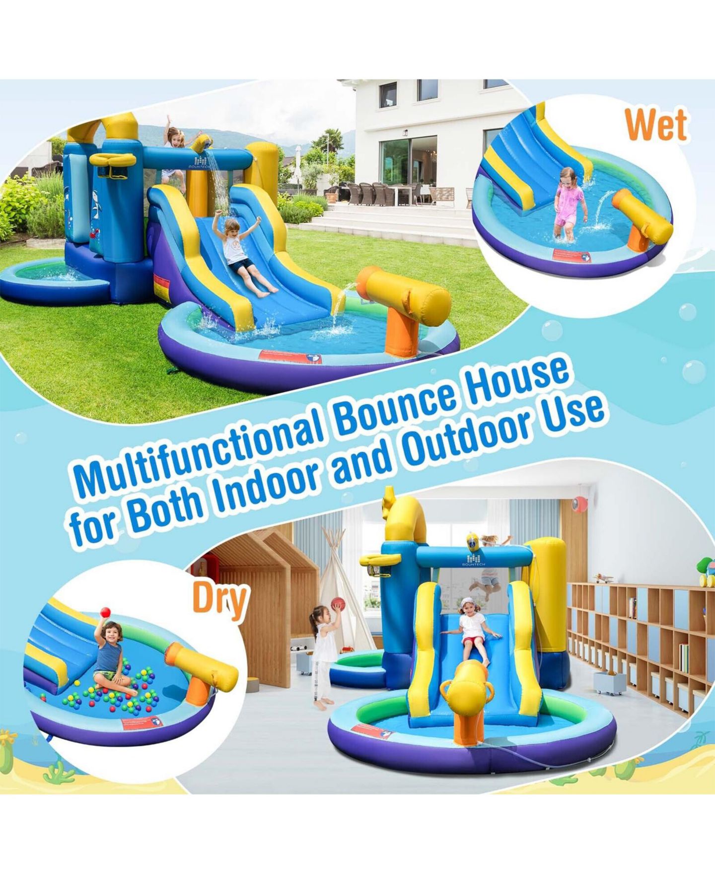 Детская игрушка SUGIFT Inflatable Ocean-Themed Bounce House with 680W Blower and 2 Pools., цвет: Синий — фото 8