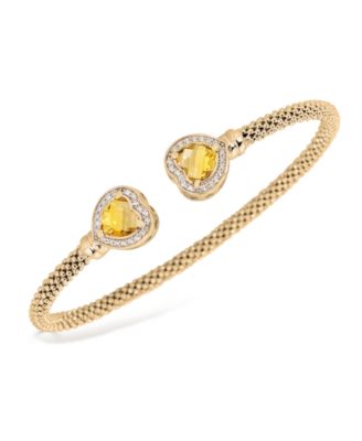 Citrine (2-3/8 ct. t.w.) and White Topaz (1/3 ct. t.w.) Heart Halo Cuff Bracelet in 14k Gold-Plated Sterling Silver