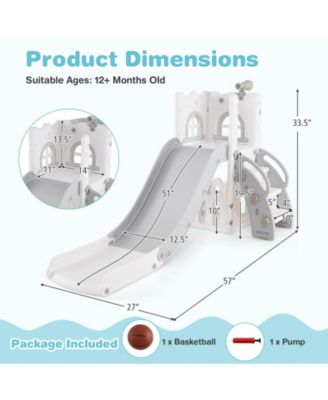 6-in-1 Toddler Slide L-shaped Playground with Basketball Hoop and Ladder