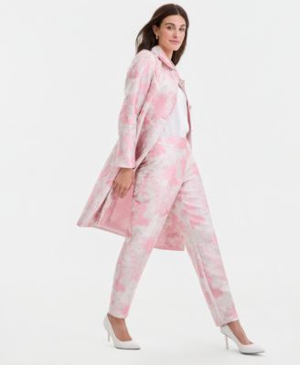 Women's Floral Jacquard Three-Button Topper & High-Rise Slim Pants