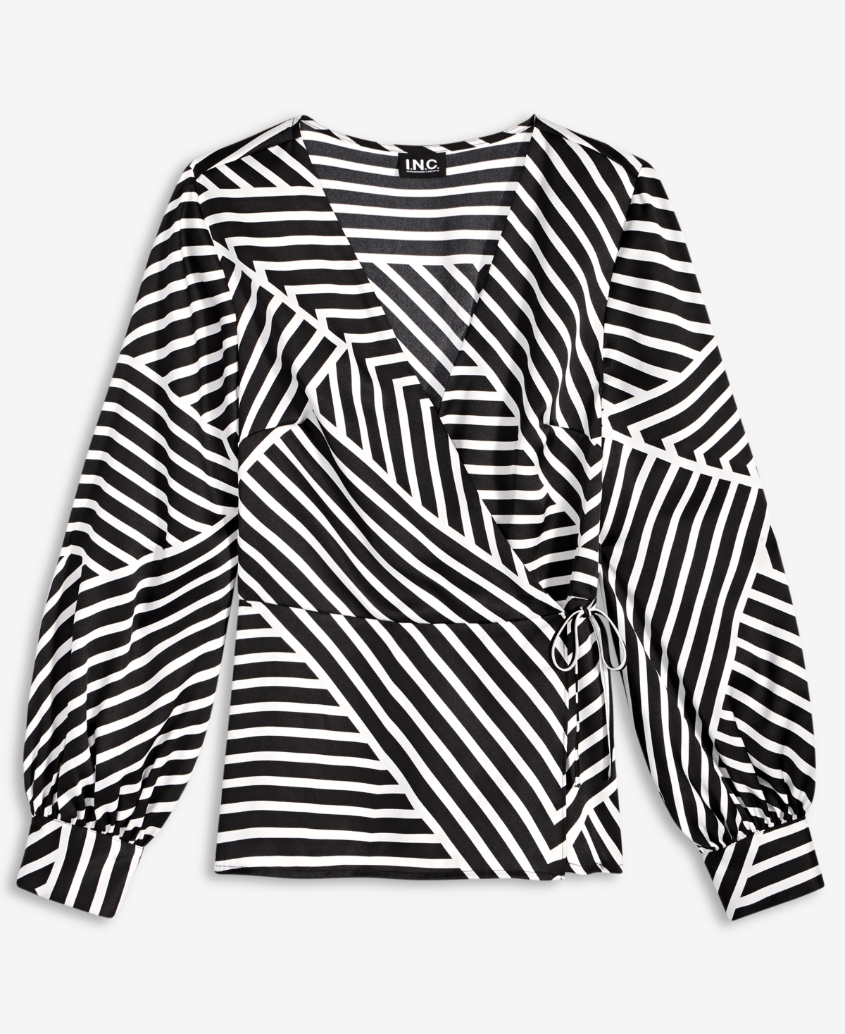 I.n.c. International Concepts Women's Long Sleeve Printed Wrap Blouse, Macy's Exclusive