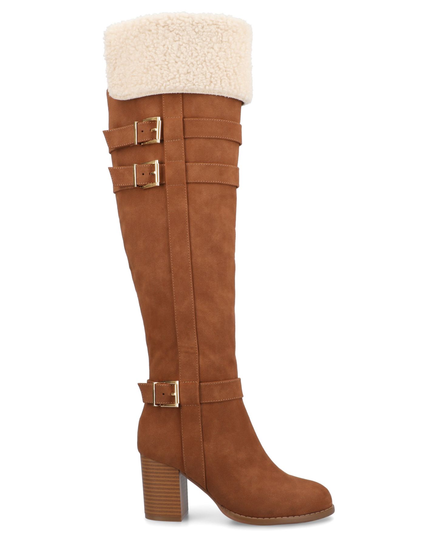 Женские ботинки Journee Collection Alyza Over The Knee Buckle Sherpa, цвет: Чёрный — фото 17