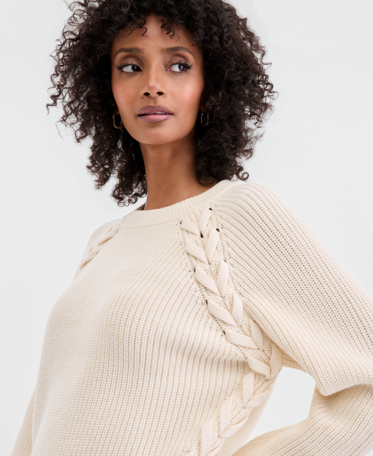 I.n.c. International Concepts Women's Lace-Up-Detail Sweater, Created for Macy's