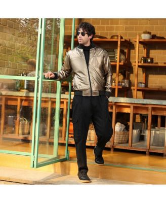 Men's Antique Bronze Patent-Panel Bomber Jacket