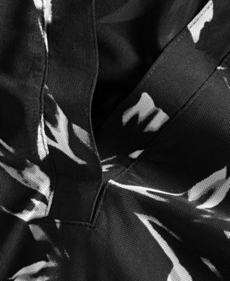 Women's Long-Sleeve Printed Mesh Collared Top